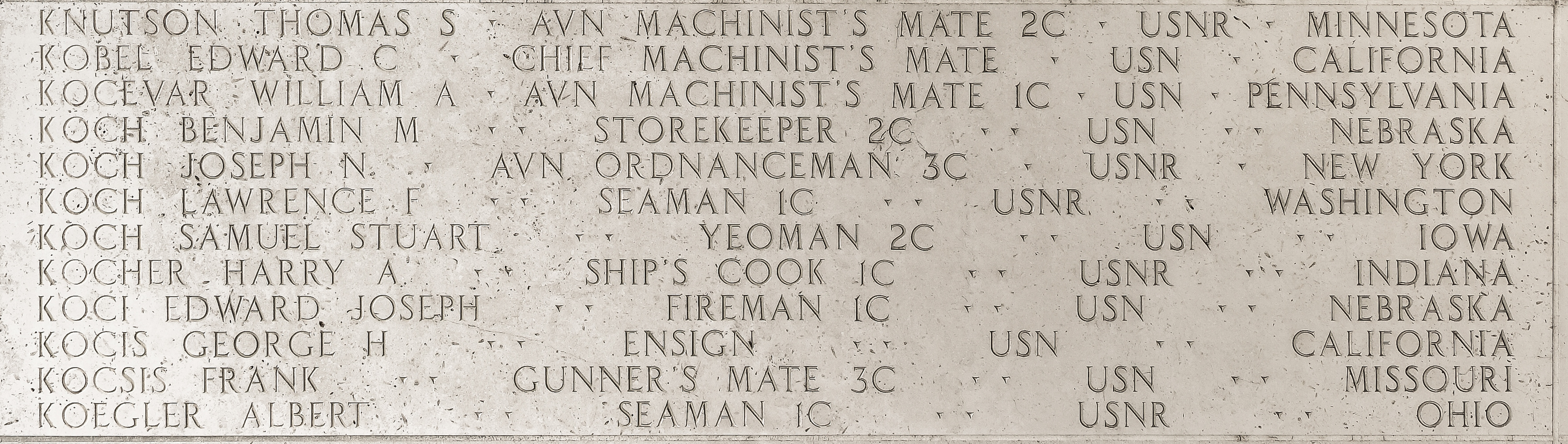 Samuel Stuart Koch, Yeoman Second Class